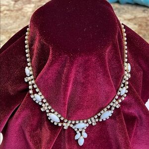 Very vintage 50s-60s. White milk glass and clear rhinestones. Exec. condition
